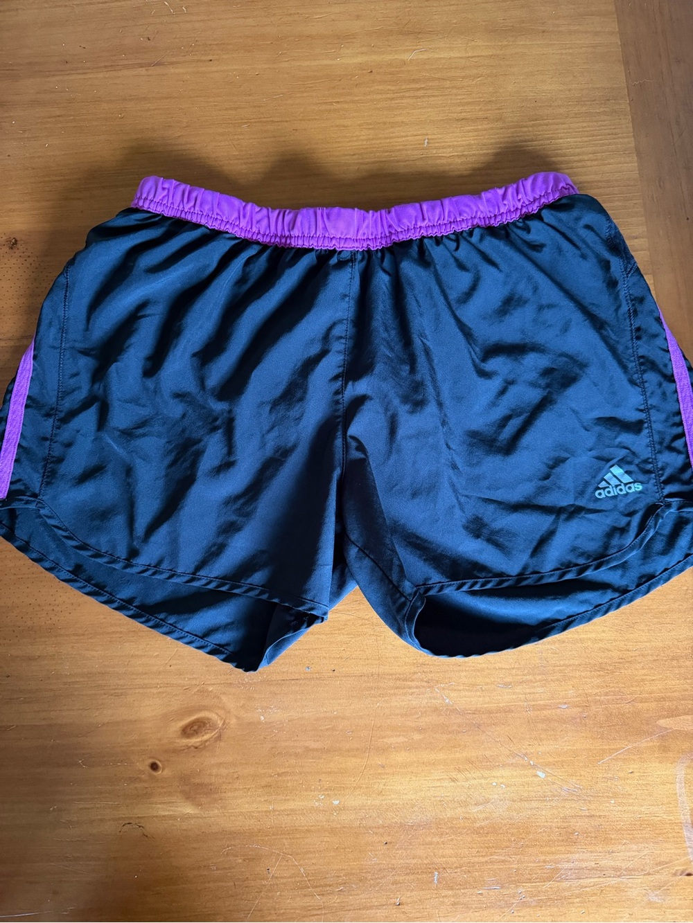 adidas Black Athletic Shorts with Purple Waistband